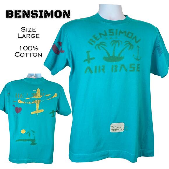 VTG Bensimon Naval Air Base Graphic Tee Large Planes Retro Military Streetwear - Picture 1 of 11